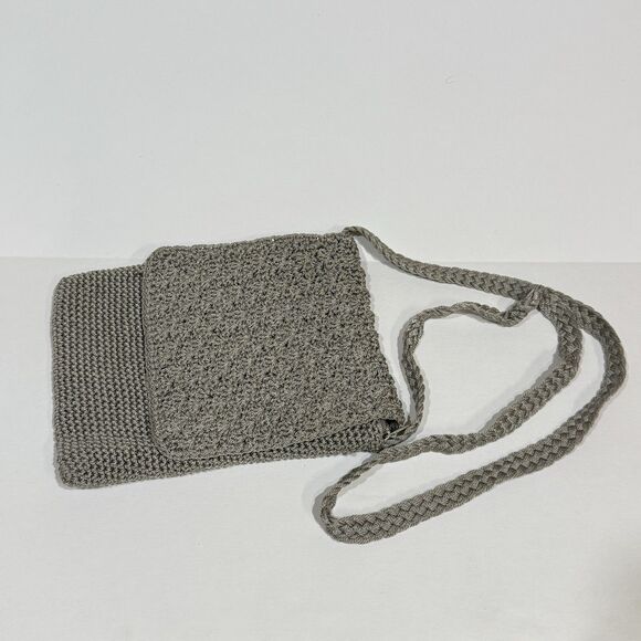 CHATEAU CROCHET GRAY VINTAGE CLUTCH PURSE CROSSBODY BAG BOHO STYLE - Picture 8 of 15